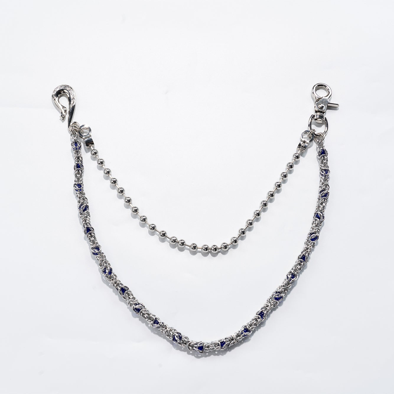 Double  chain with Blue Crystal Beads