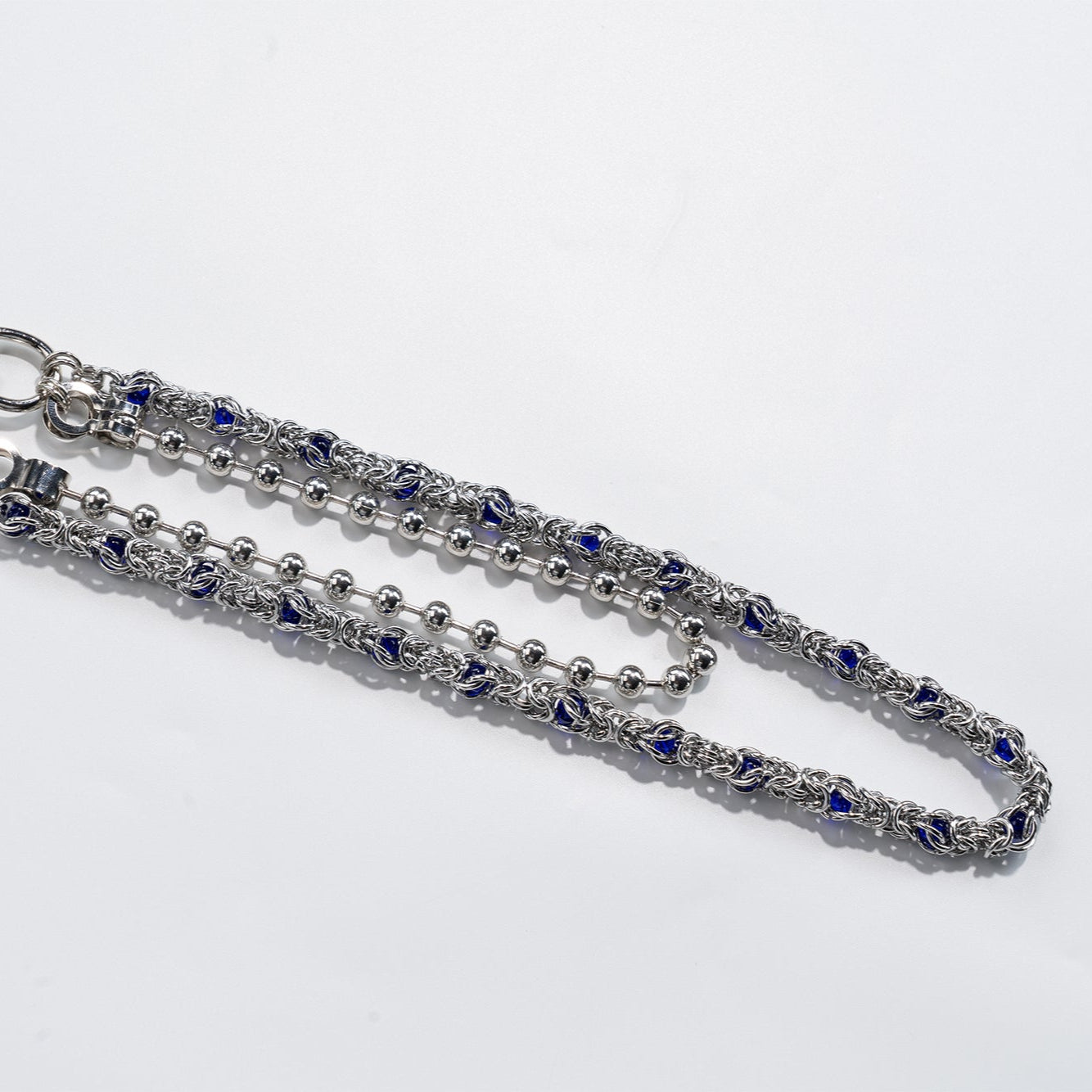 Double  chain with Blue Crystal Beads