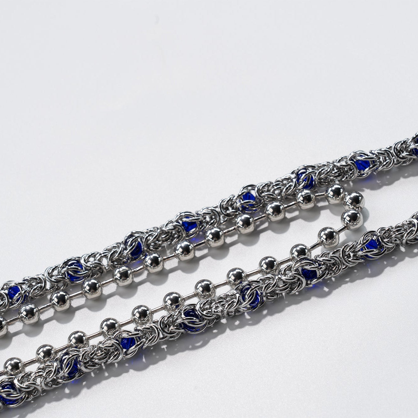 Double  chain with Blue Crystal Beads