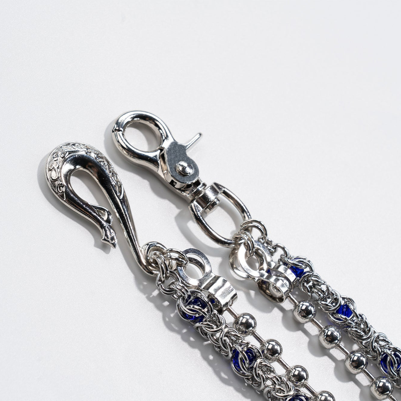 Double  chain with Blue Crystal Beads