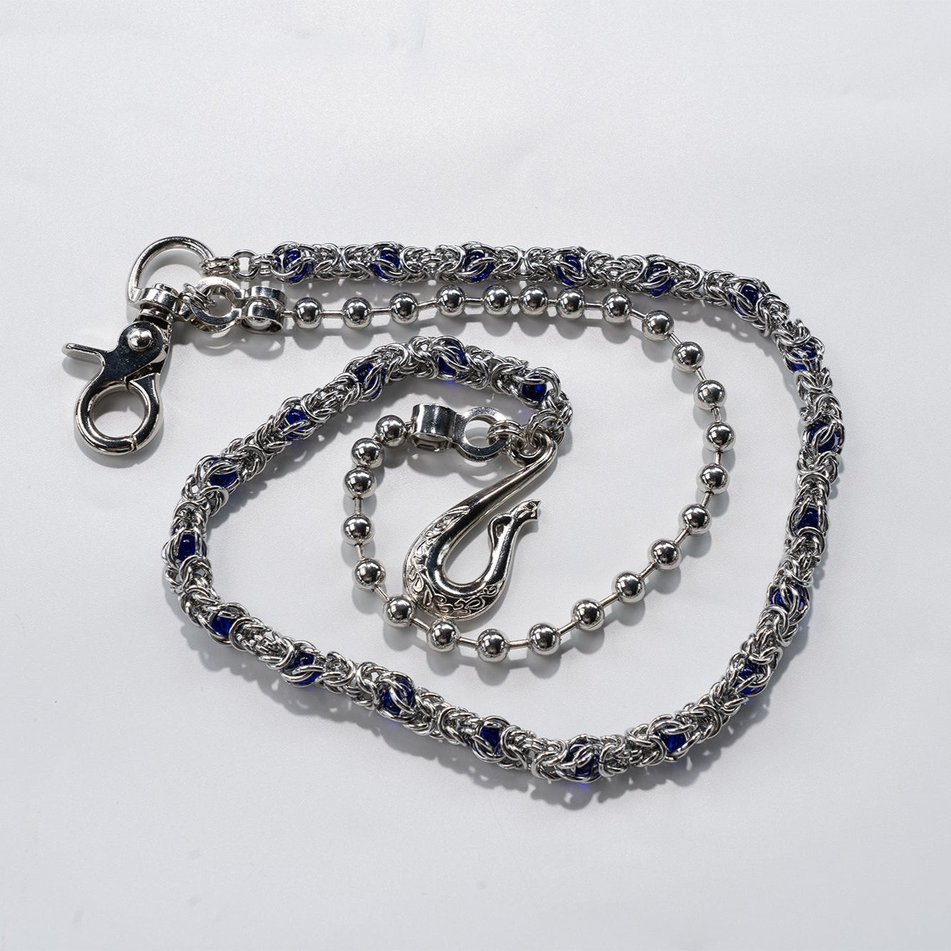 Double  chain with Blue Crystal Beads