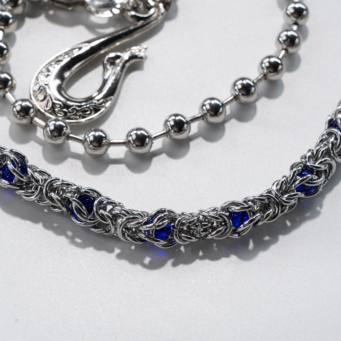 Double  chain with Blue Crystal Beads