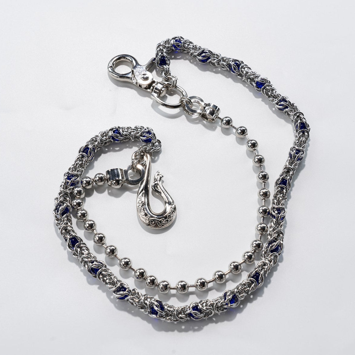 Double  chain with Blue Crystal Beads
