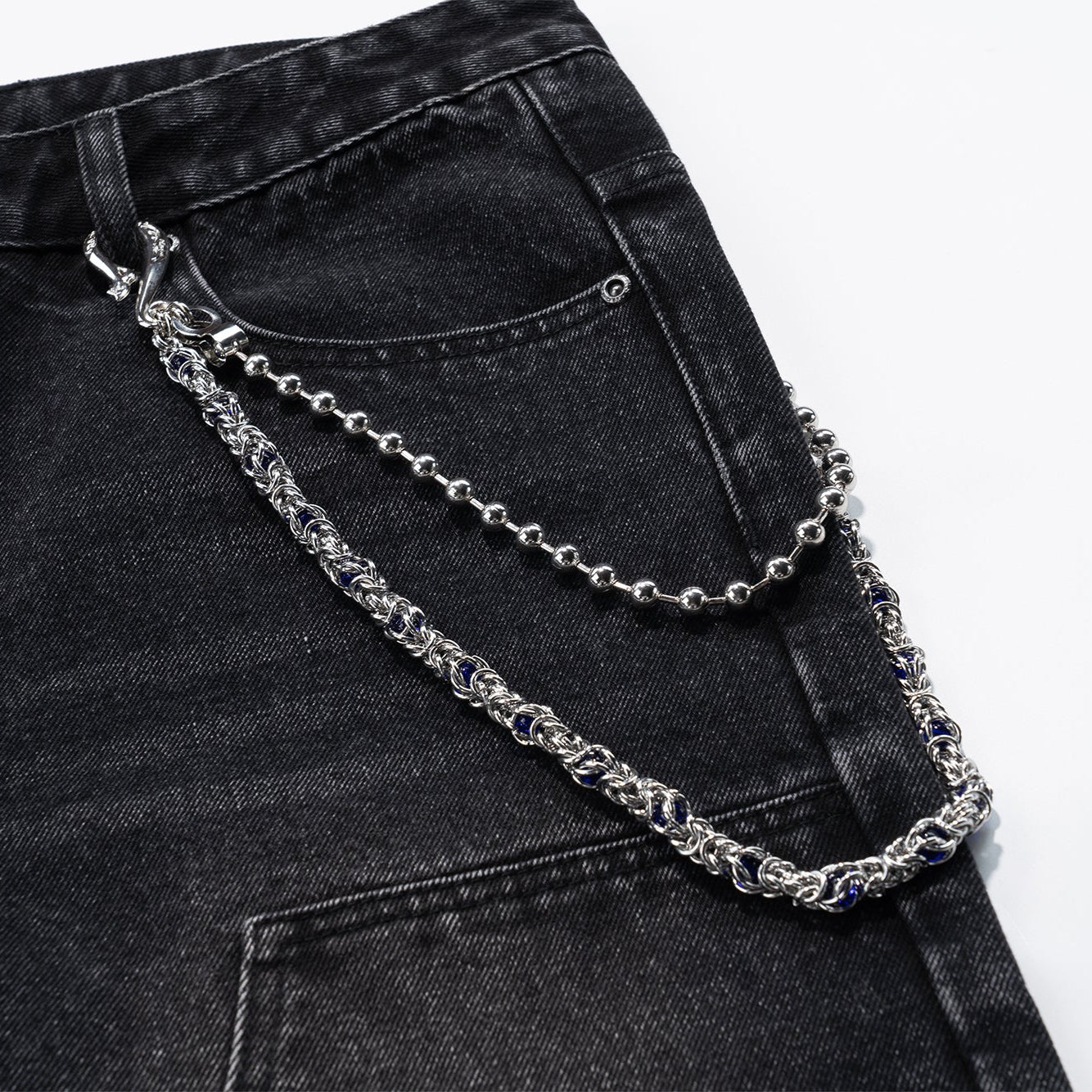 Double  chain with Blue Crystal Beads
