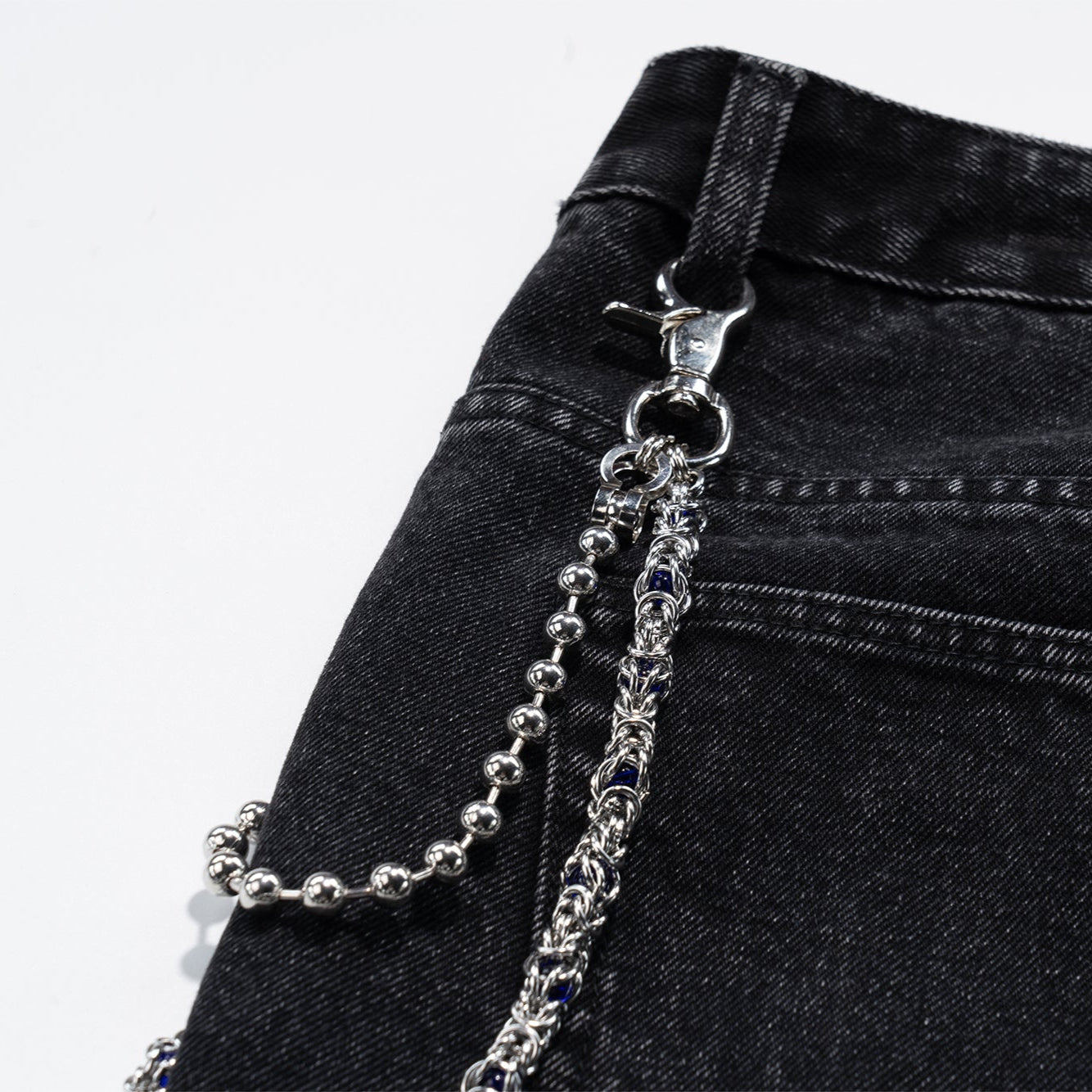 Double  chain with Blue Crystal Beads