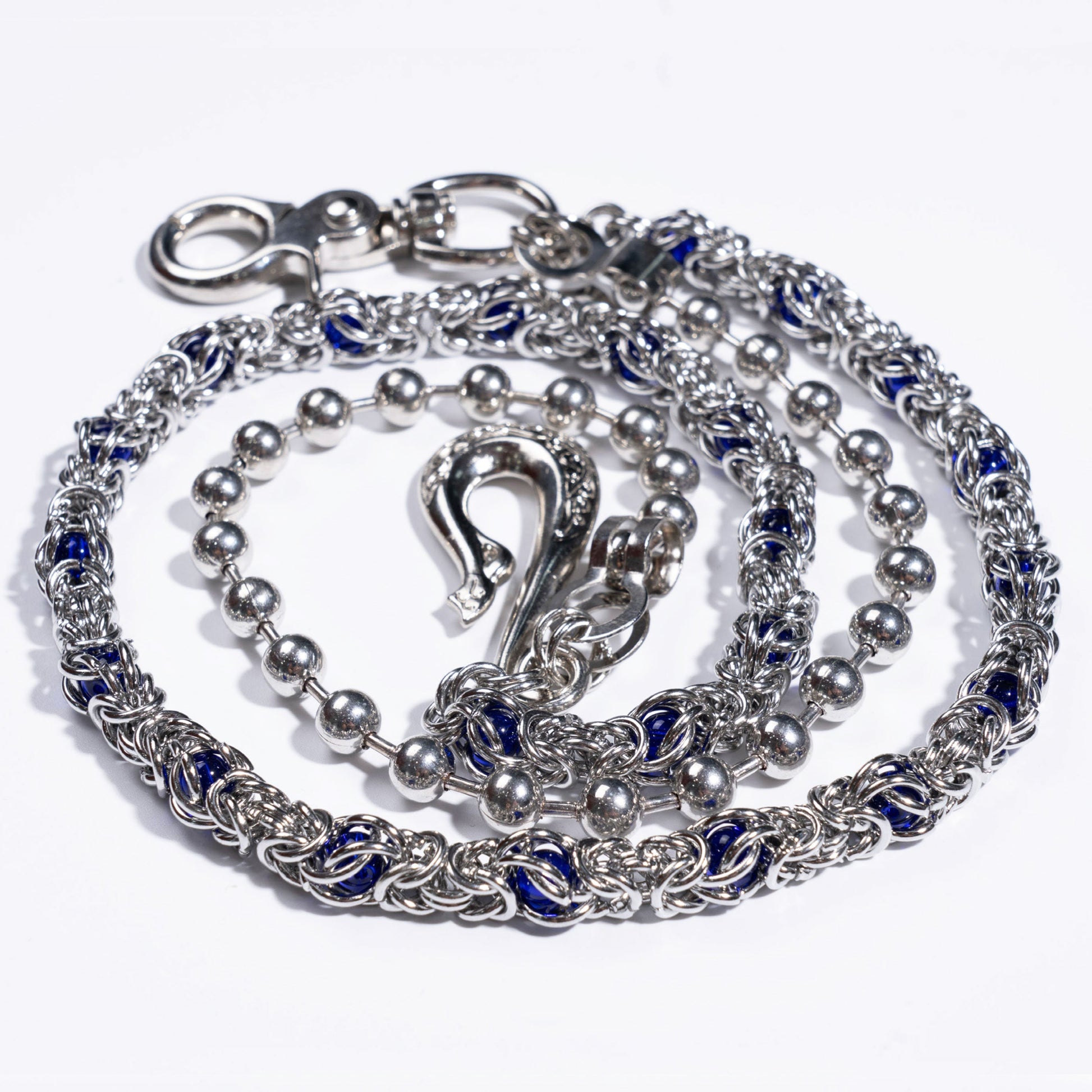 Double  chain with Blue Crystal Beads
