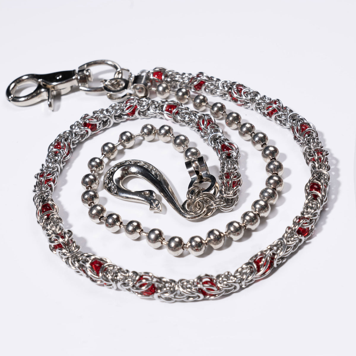 Double Track Red  Glow metal Silver Chain