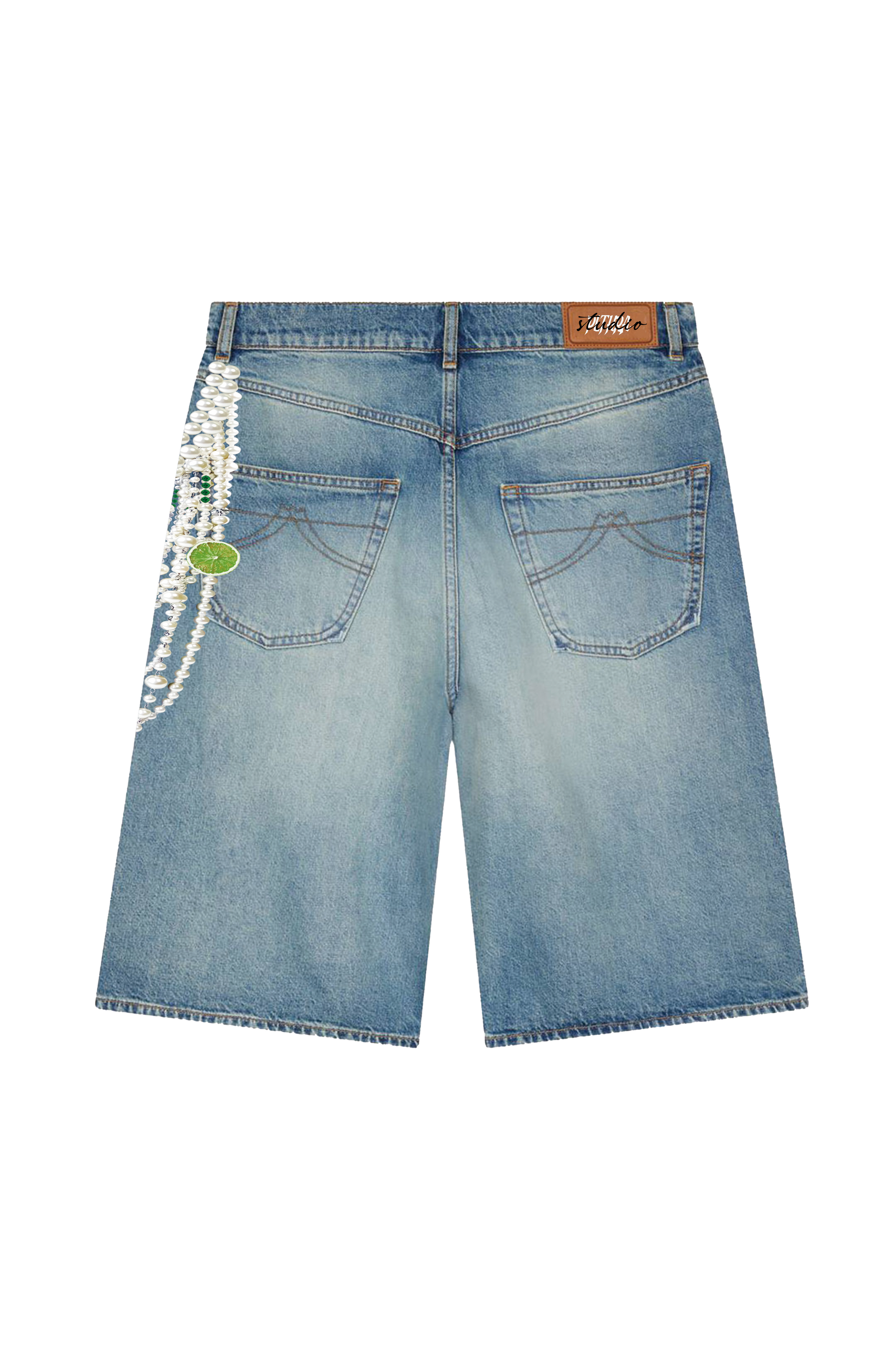 Pearl Chain Denim Shorts