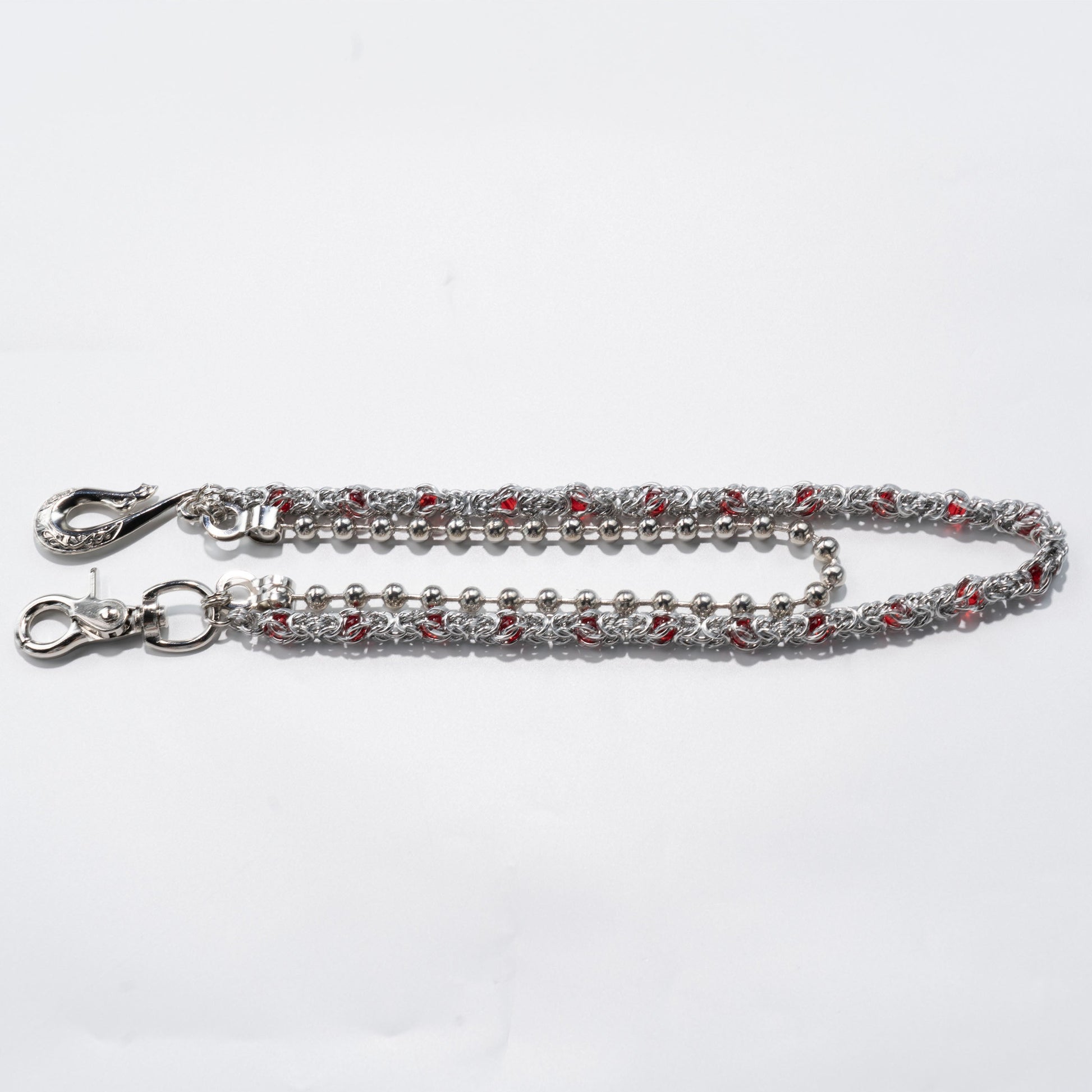 Double Track Red  Glow metal Silver Chain