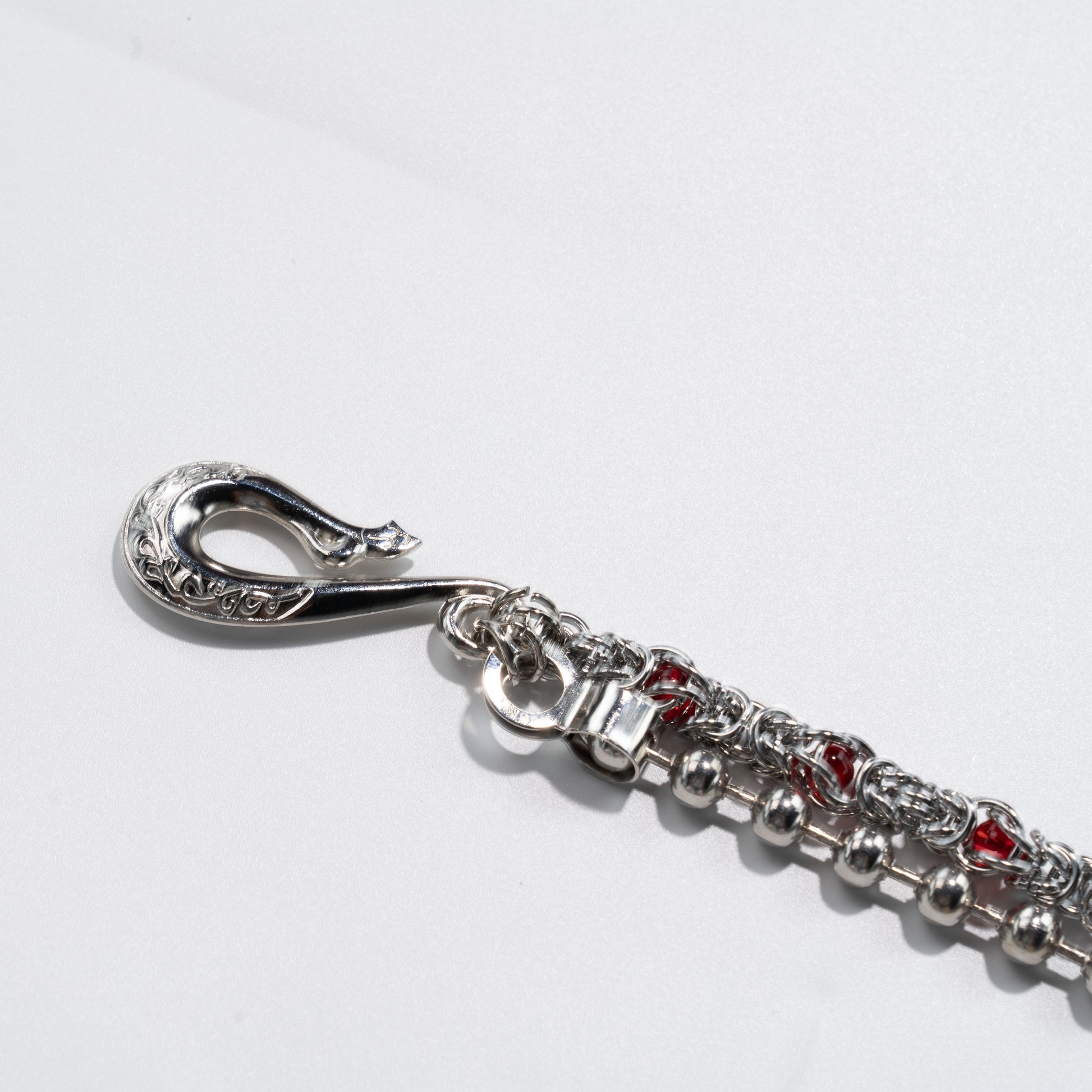 Double Track Red  Glow metal Silver Chain