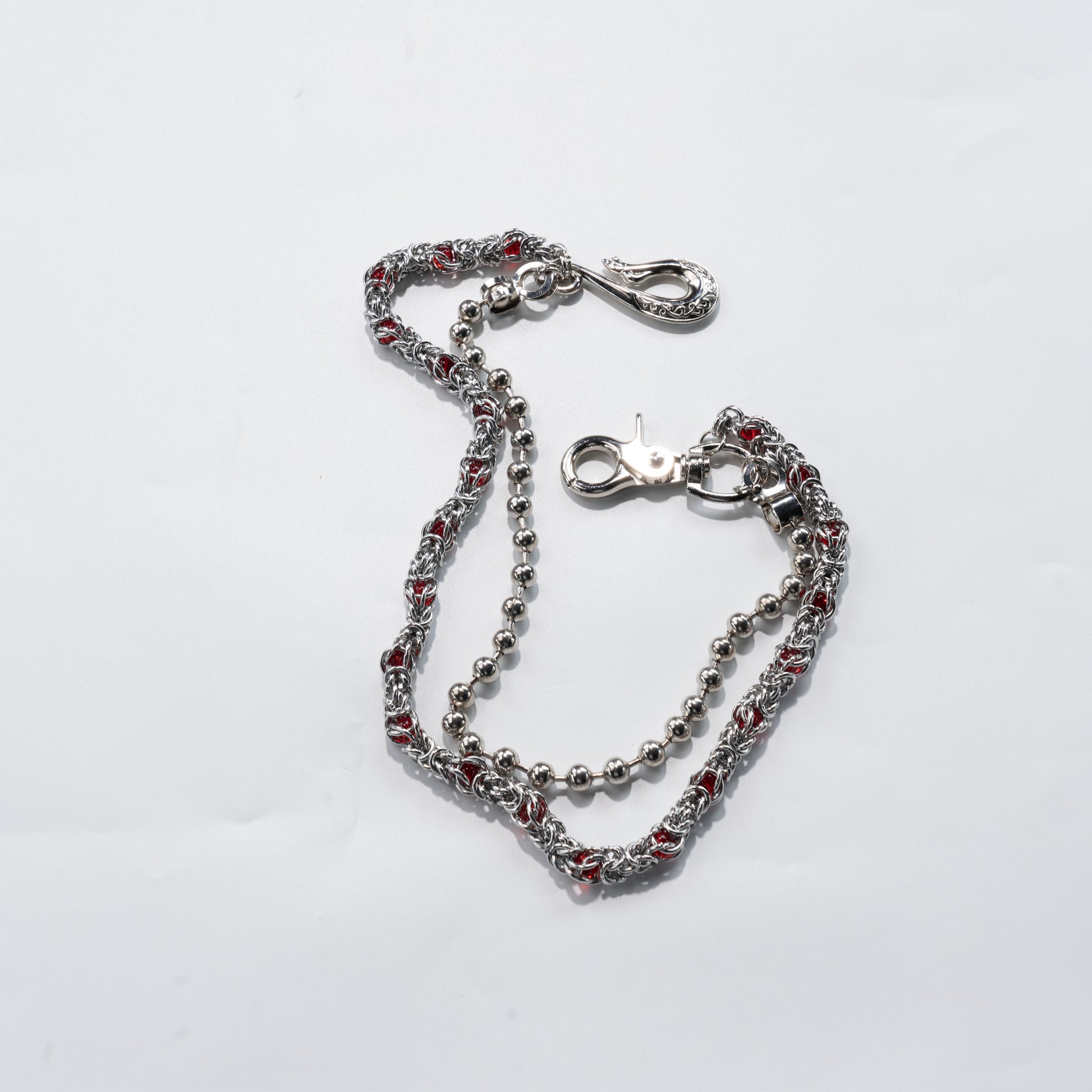 Double Track Red  Glow metal Silver Chain