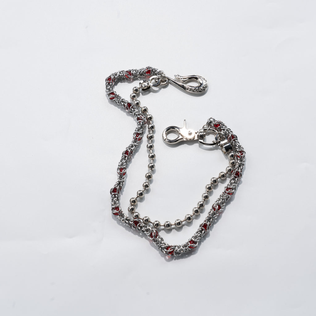 Double Track Red  Glow metal Silver Chain