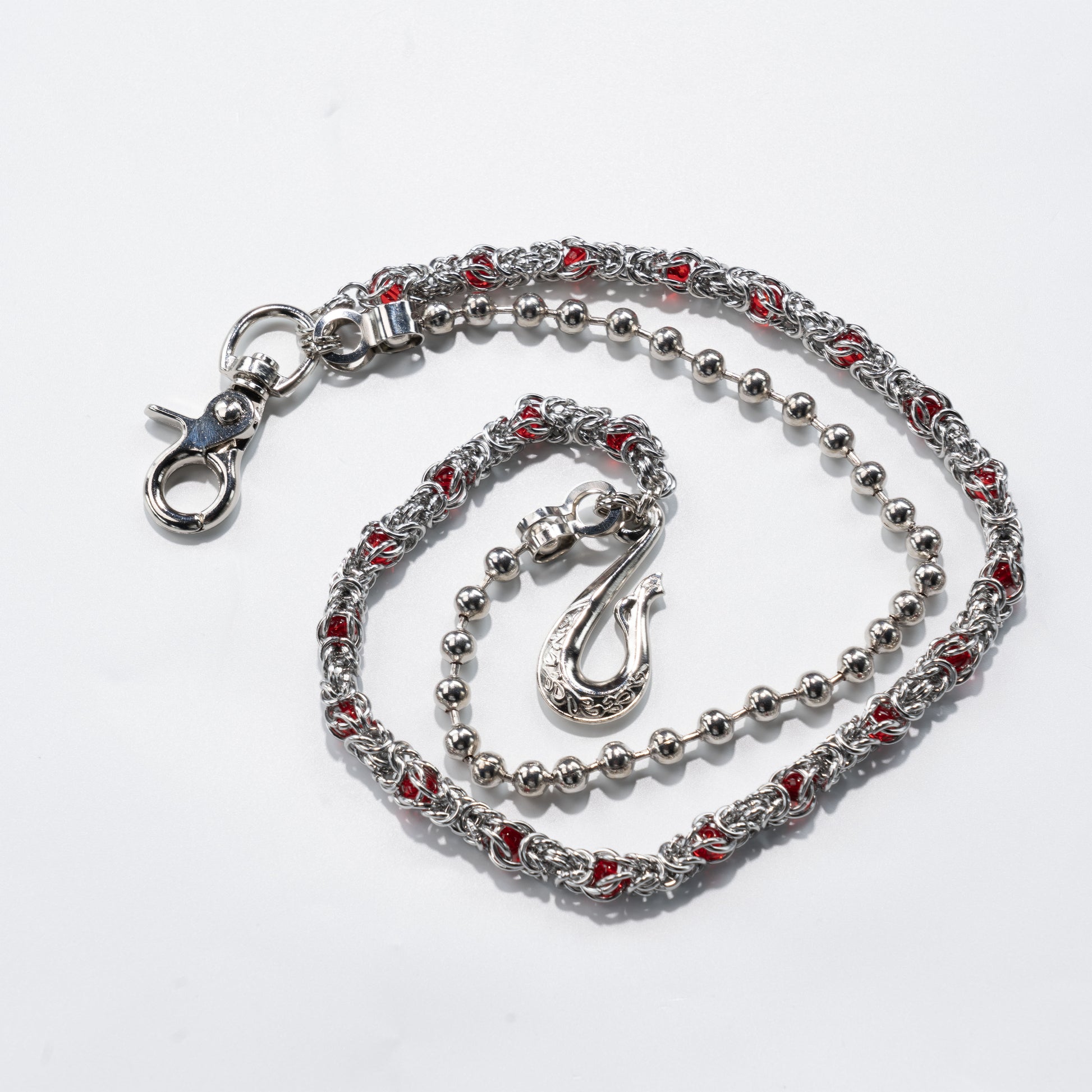 Double Track Red  Glow metal Silver Chain
