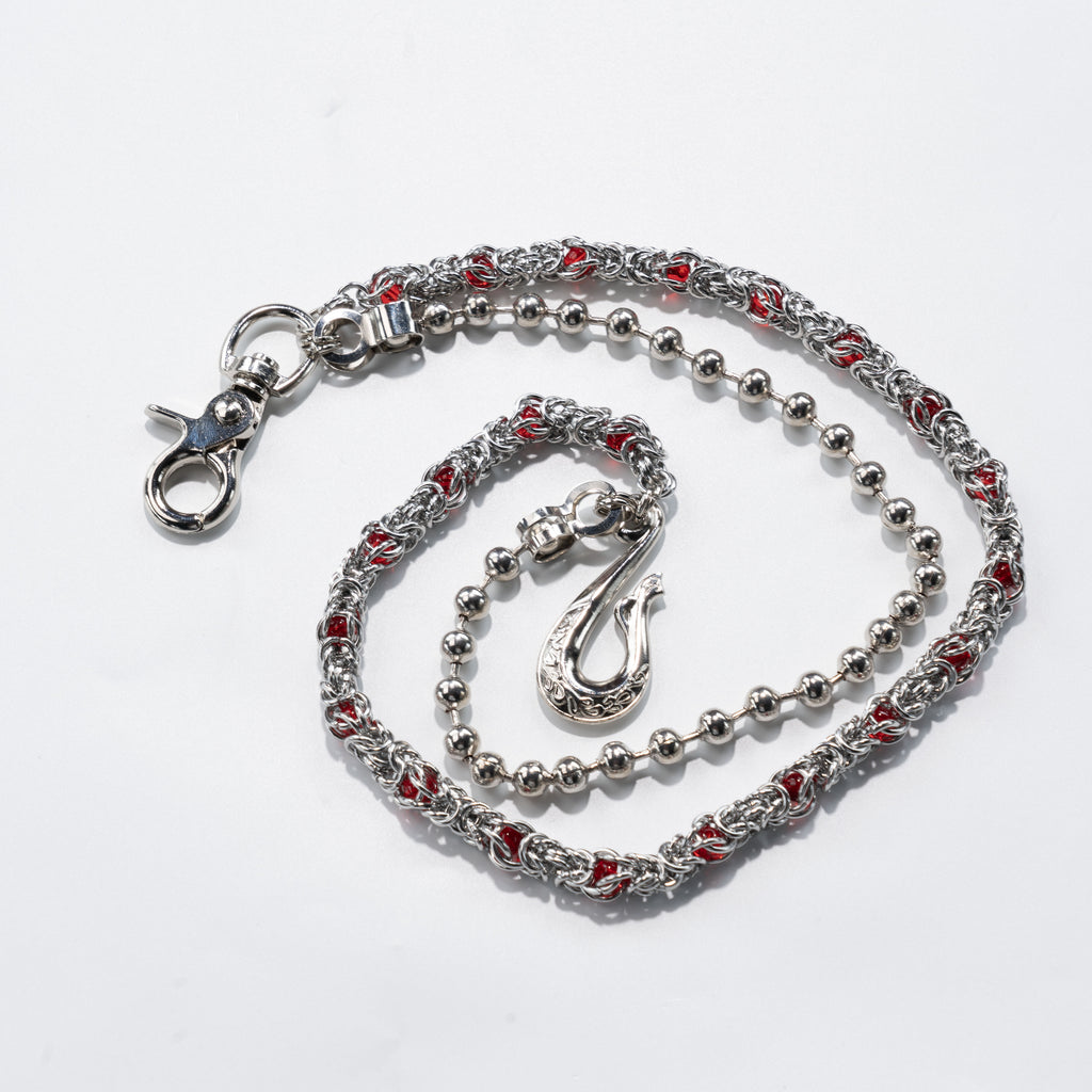 Double Track Red  Glow metal Silver Chain