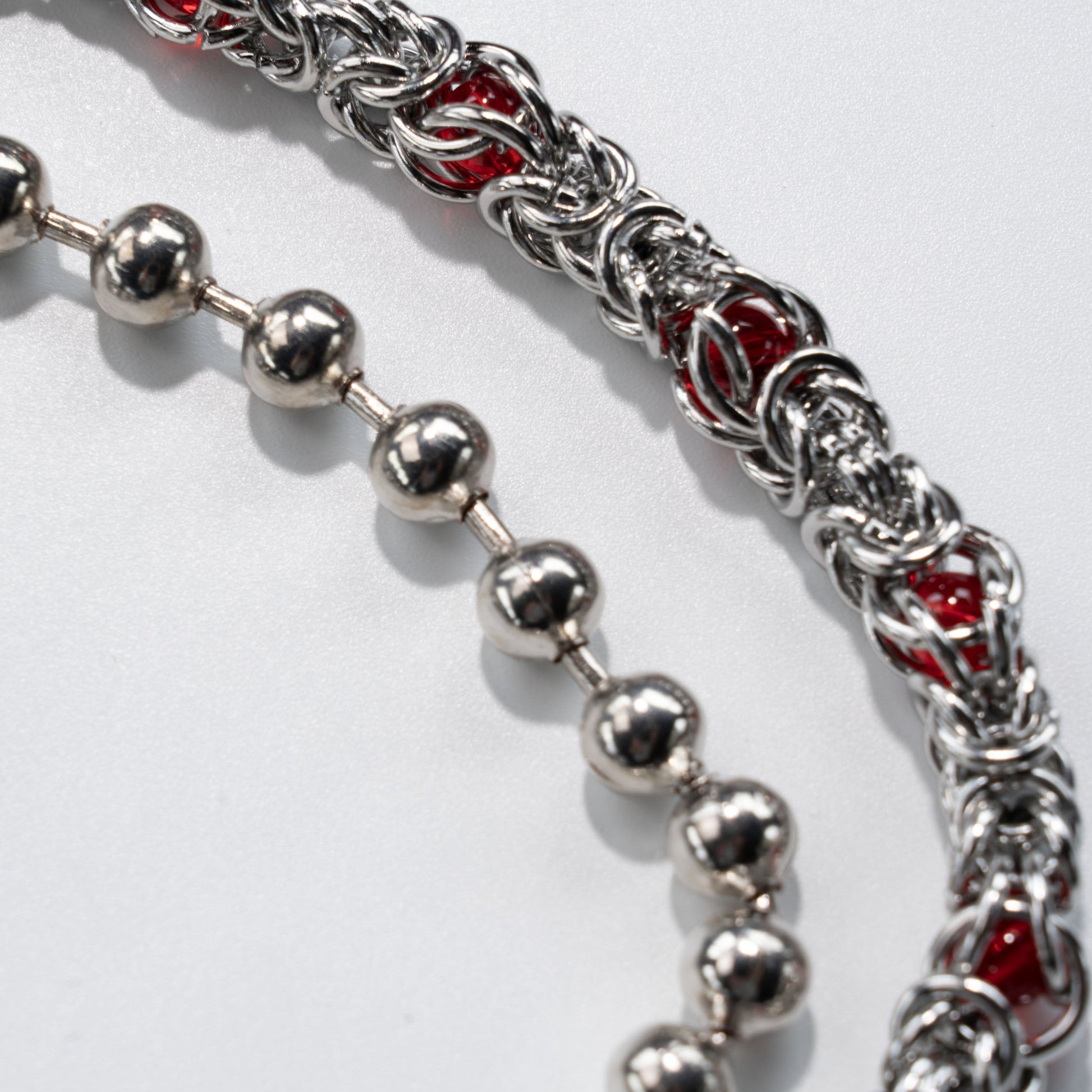 Double Track Red  Glow metal Silver Chain