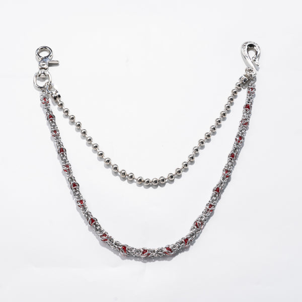 Double Track Red  Glow metal Silver Chain