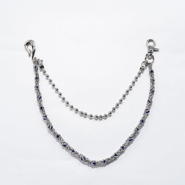 Double  chain with Blue Crystal Beads