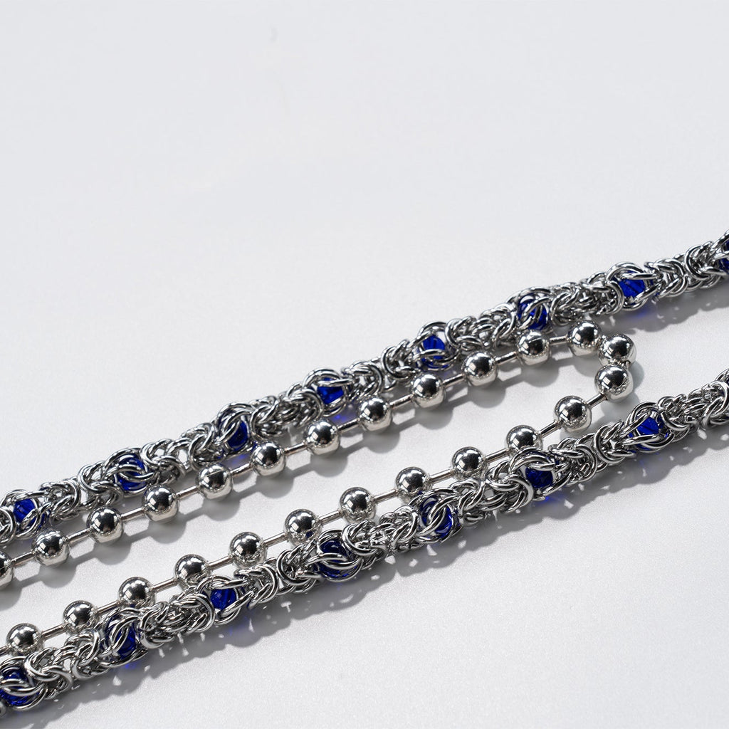 Double  chain with Blue Crystal Beads