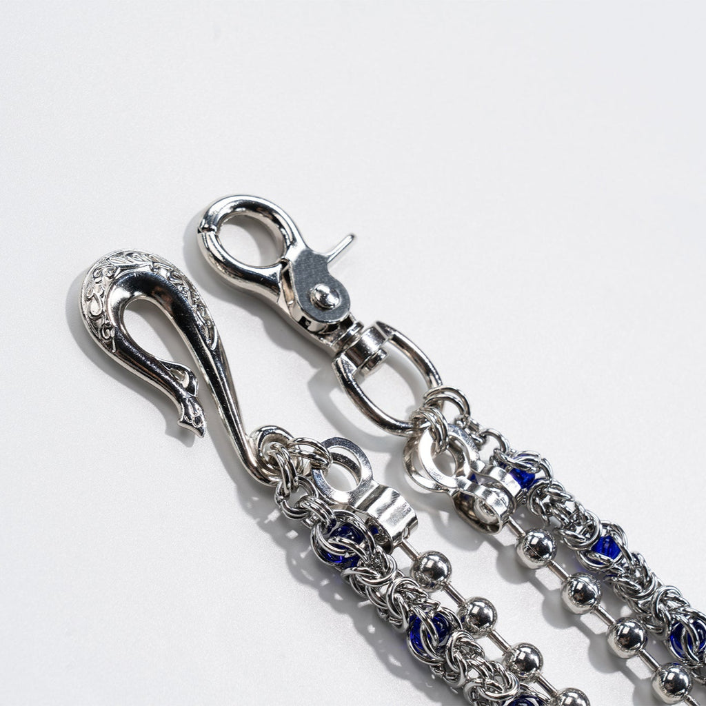 Double  chain with Blue Crystal Beads