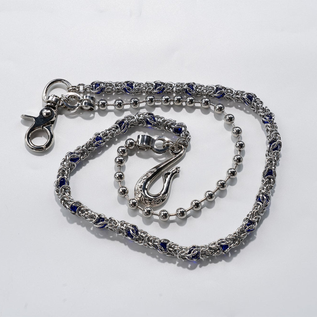 Double  chain with Blue Crystal Beads