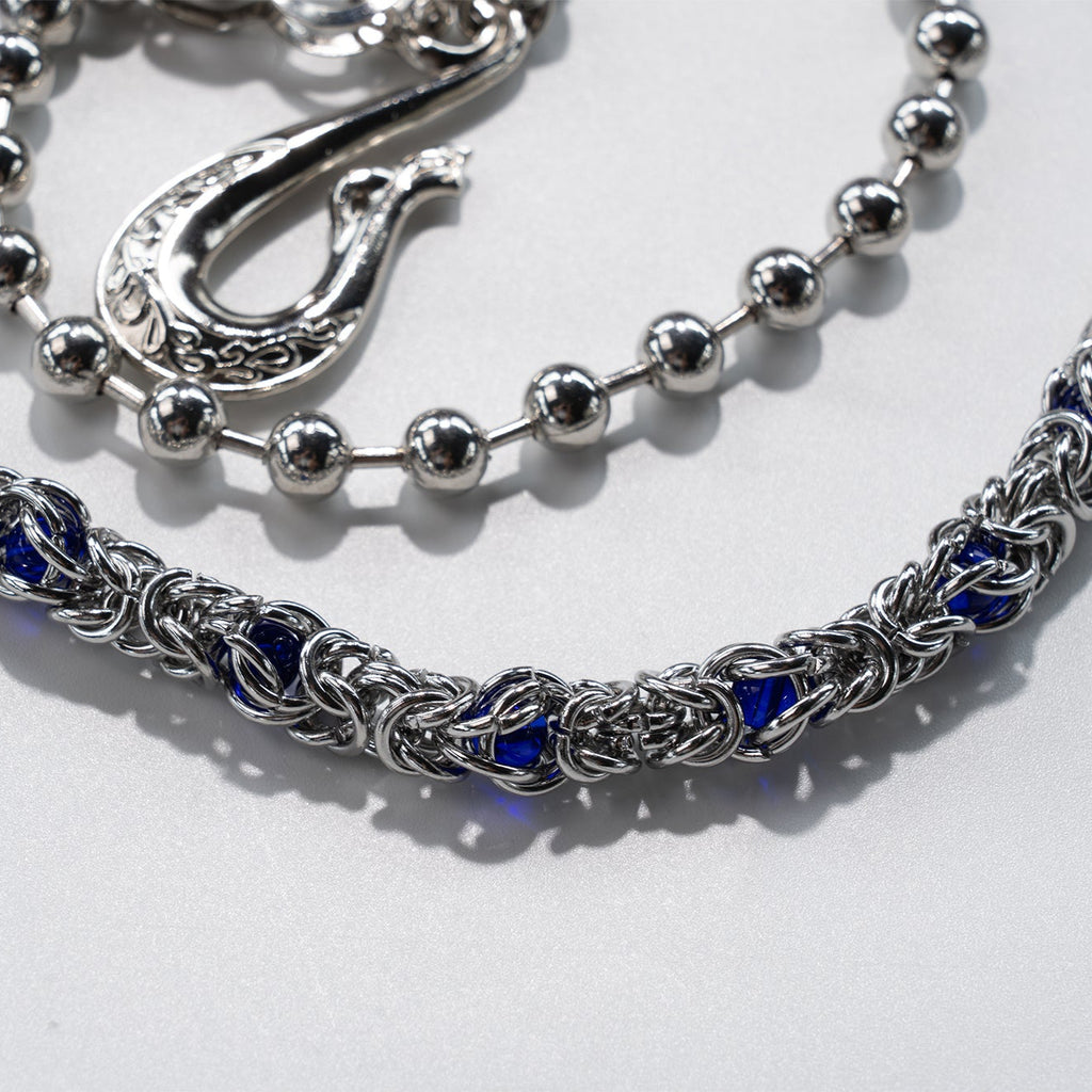 Double  chain with Blue Crystal Beads