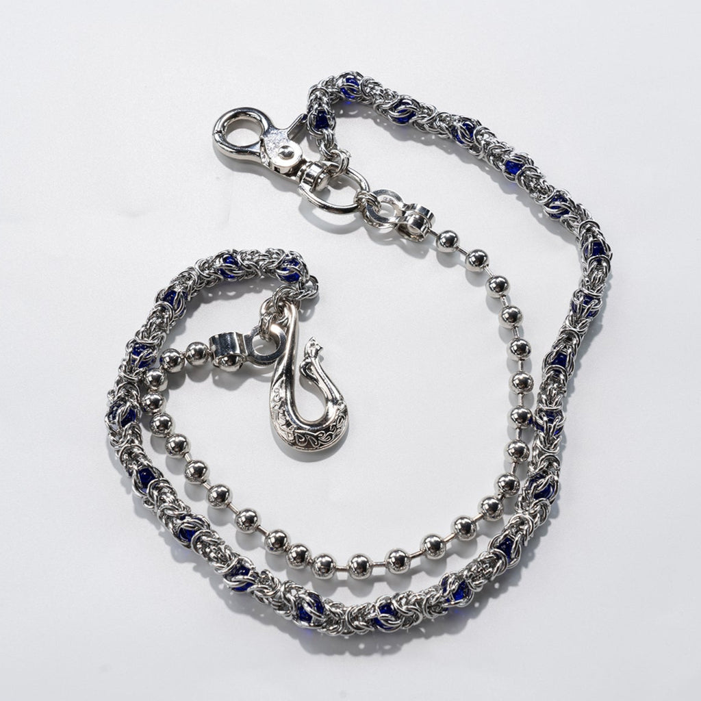 Double  chain with Blue Crystal Beads