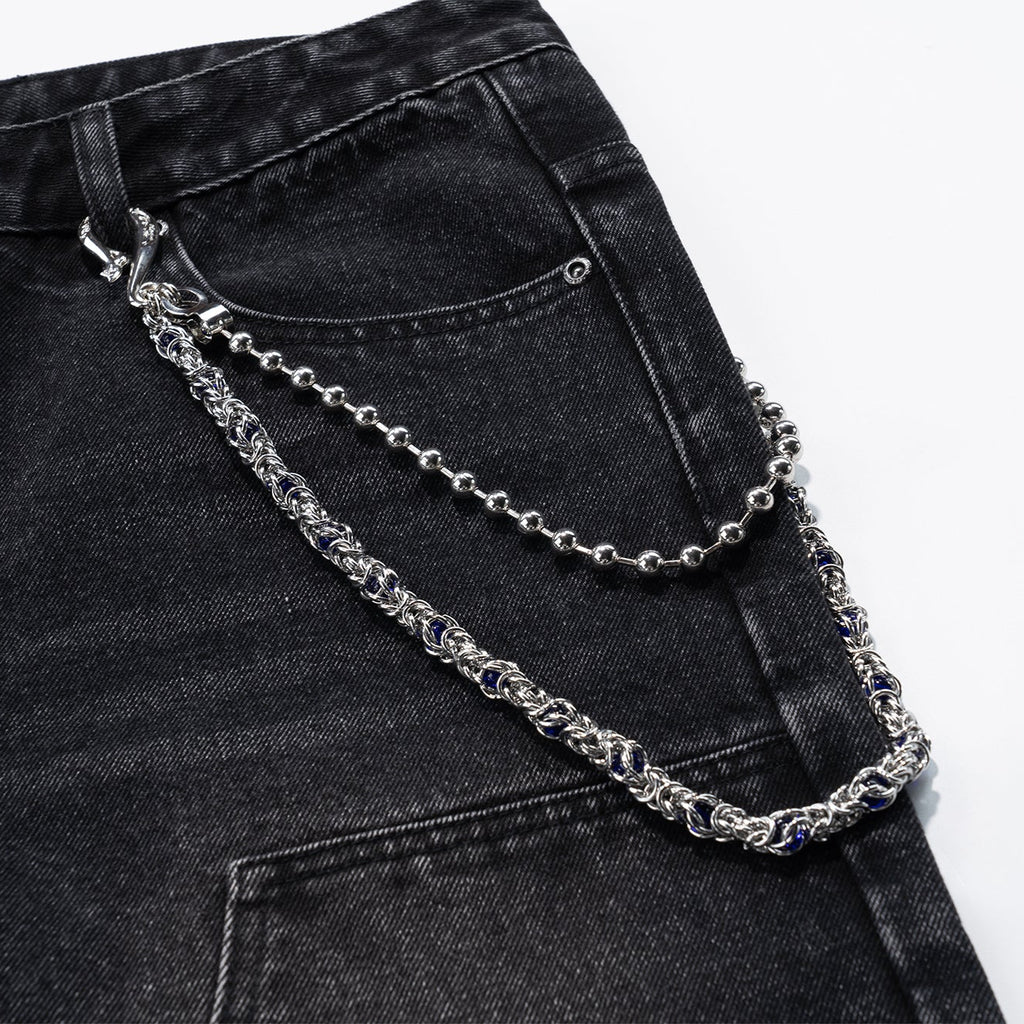 Double  chain with Blue Crystal Beads