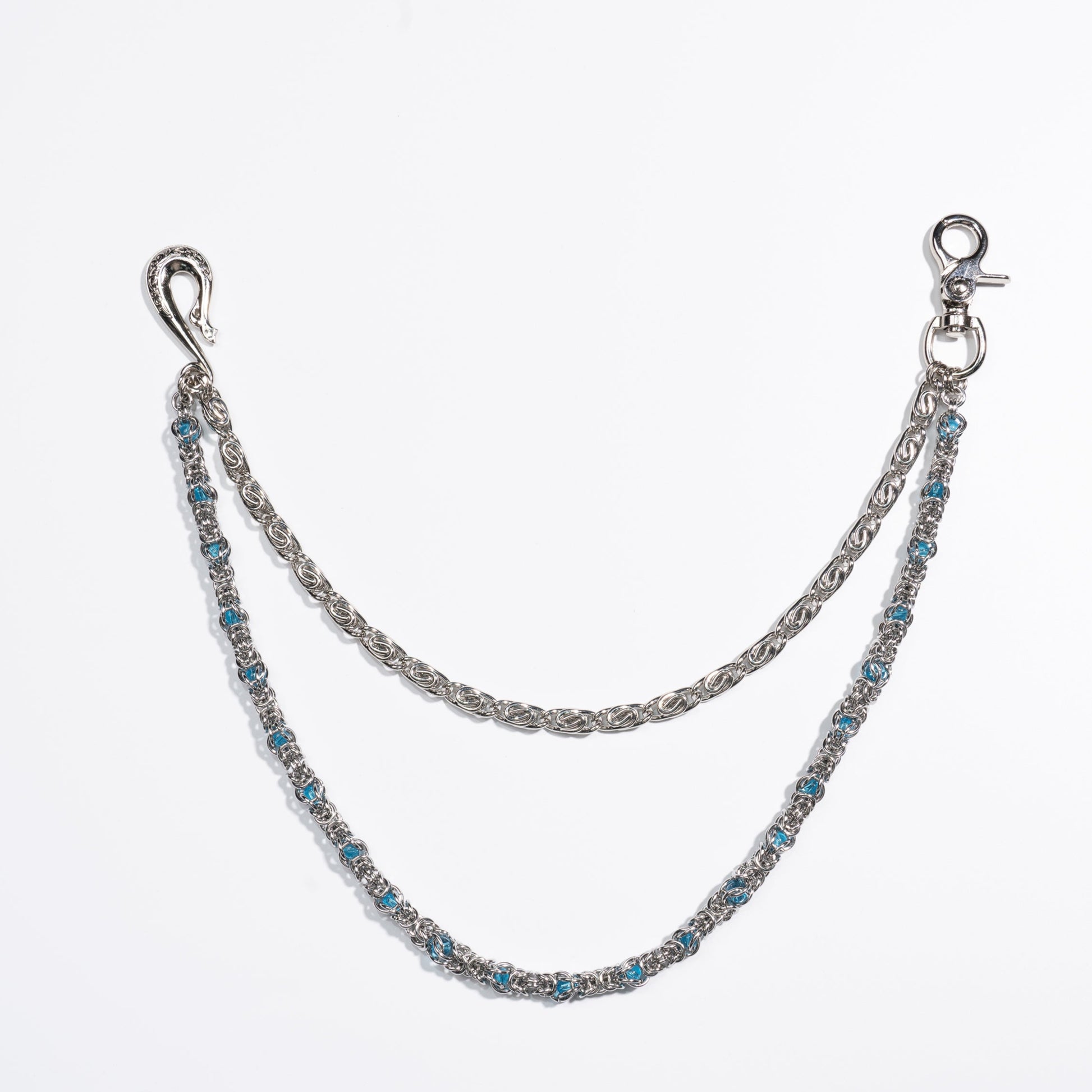 Lake  Blue Sapphire Loop  Buckle Double  Strand Chain
