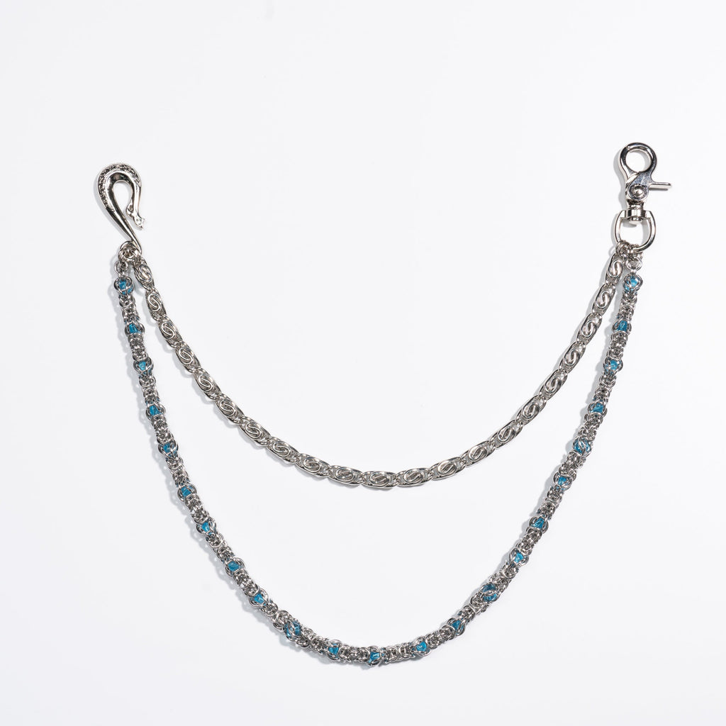 Lake  Blue Sapphire Loop  Buckle Double  Strand Chain (wholesale)