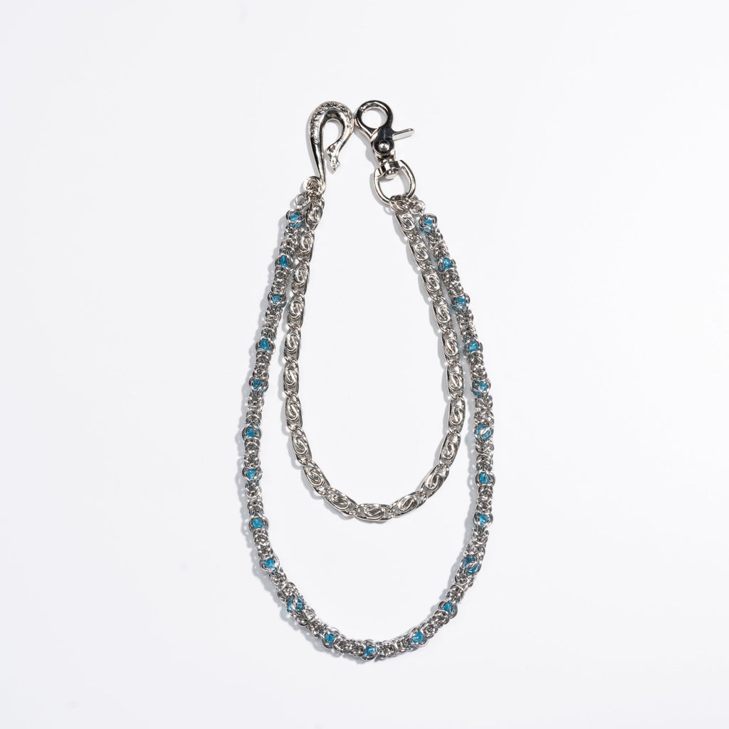 Lake  Blue Sapphire Loop  Buckle Double  Strand Chain (wholesale)
