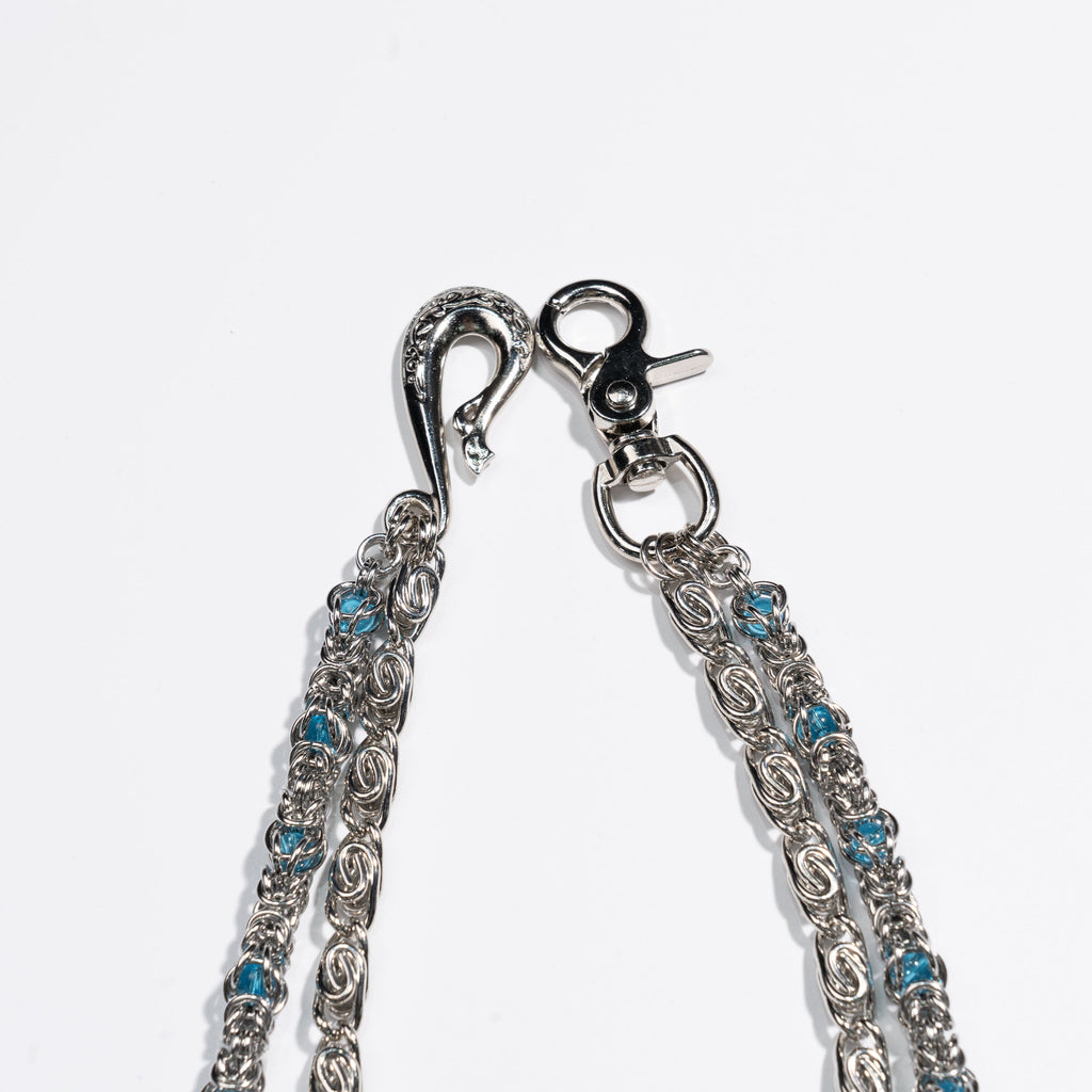 Lake  Blue Sapphire Loop  Buckle Double  Strand Chain (wholesale)