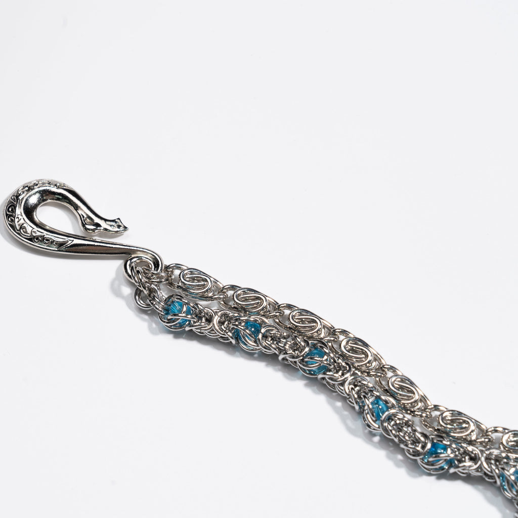 Lake  Blue Sapphire Loop  Buckle Double  Strand Chain (wholesale)