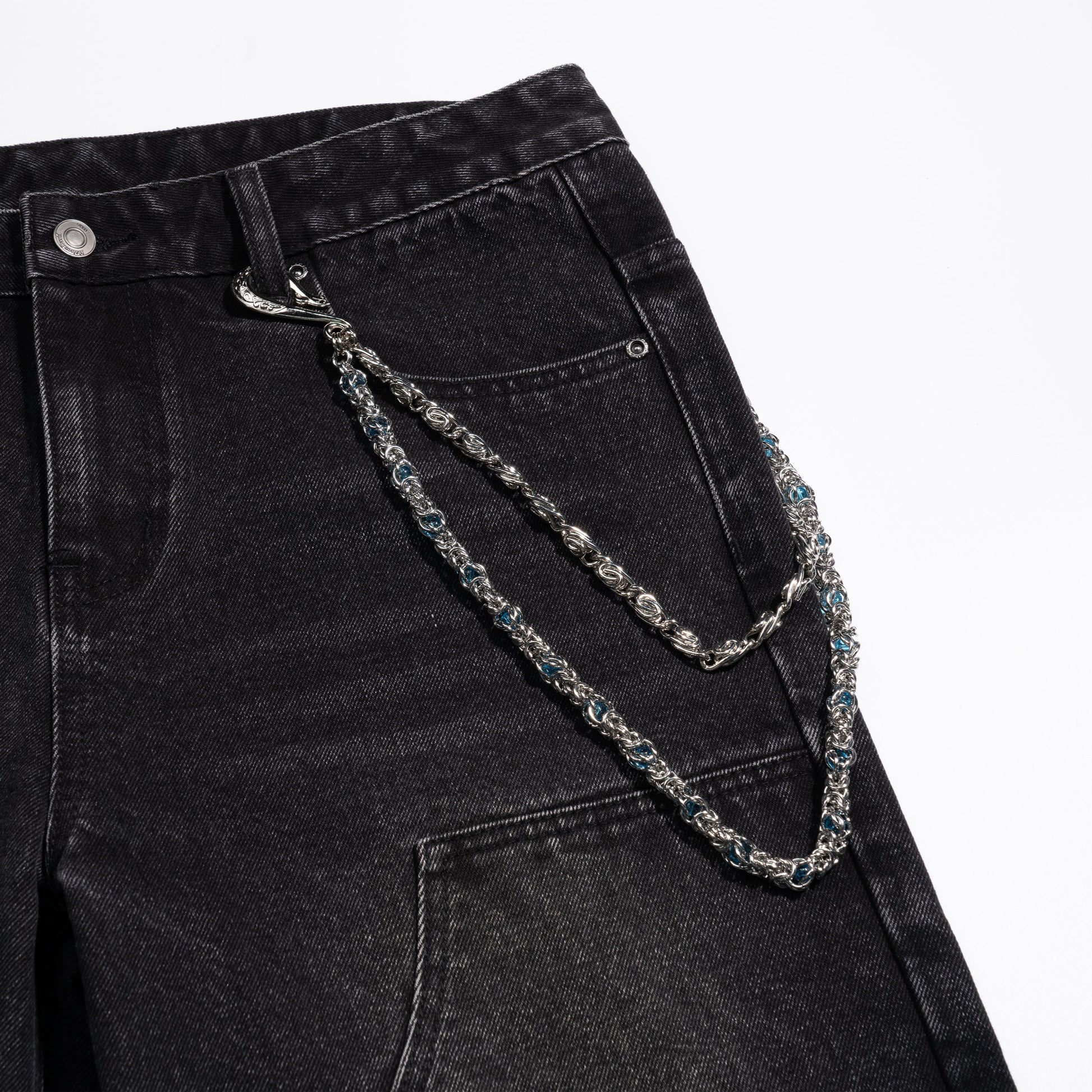 Lake  Blue Sapphire Loop  Buckle Double  Strand Chain
