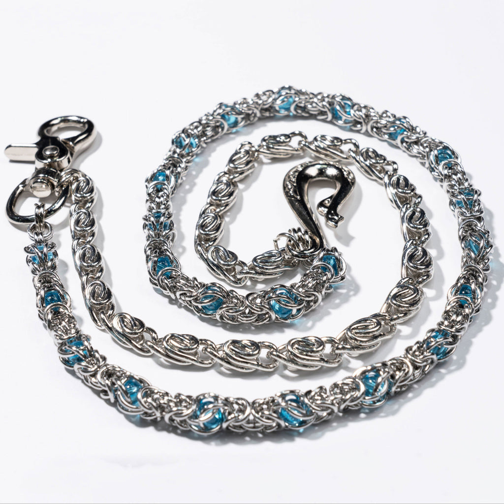 Lake  Blue Sapphire Loop  Buckle Double  Strand Chain (wholesale)